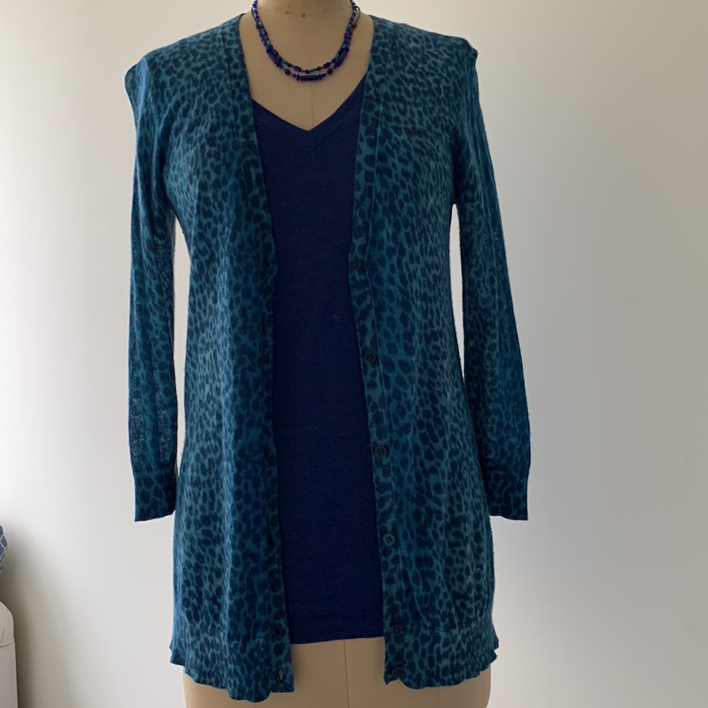 Ann Taylor Blue Animal Print Cardigan